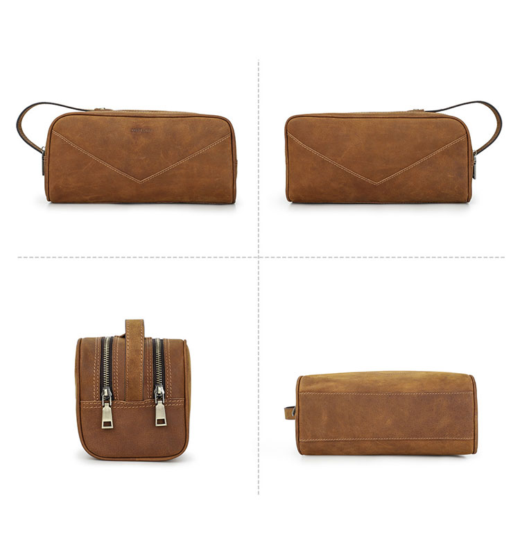 Whatna 厚手 天然 牛革 ミニセカンド バッグ メンズ 手提げバッグ クラッチ バッグ 小さ 化粧かば ボックス型 2室仕切 ダブルファスナー 手持ちバッグ ハンドバッグ 本革 フォーマル 冠婚葬祭 結婚式 バッグ紳士用 男性用-2