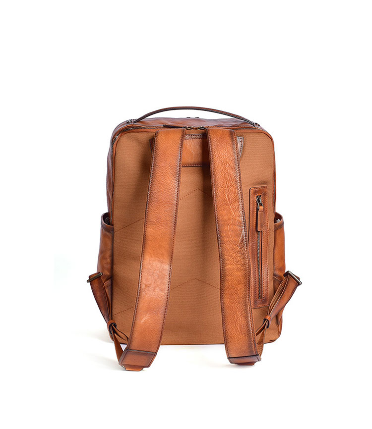 Whatna アンティーク風合い鞣し天 然 牛革ビジネスバッグメンズバッグ 手提げ・リュックの2WAY厚 手 本革 2室仕切15.6インチpc収納可 ダブルファスナー 旅行 出張用 通勤 通学 就活 面接 バッグ かばん 男性用 ブラウン16020-1