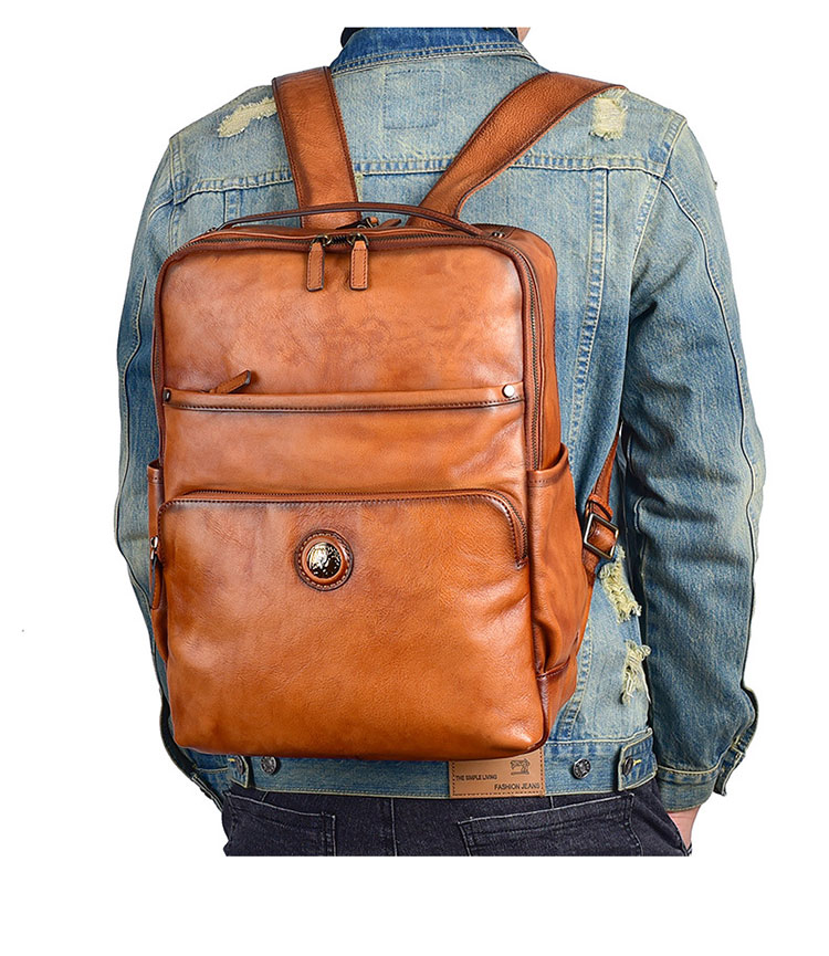 Whatna アンティーク風合い鞣し天 然 牛革ビジネスバッグメンズバッグ 手提げ・リュックの2WAY厚 手 本革 2室仕切15.6インチpc収納可 ダブルファスナー 旅行 出張用 通勤 通学 就活 面接 バッグ かばん 男性用 ブラウン16020-8