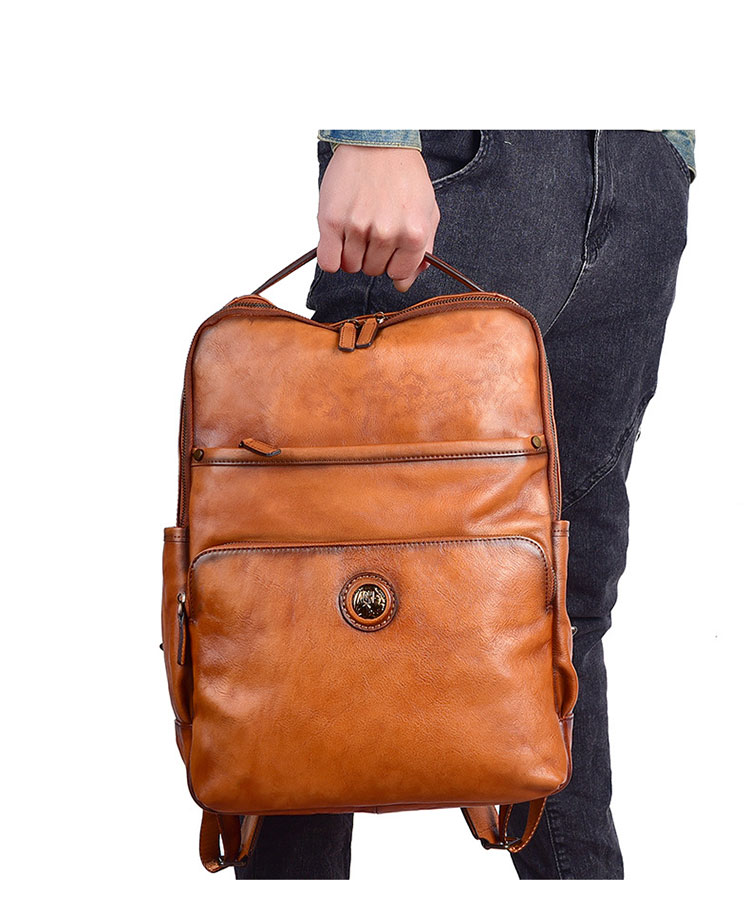 Whatna アンティーク風合い鞣し天 然 牛革ビジネスバッグメンズバッグ 手提げ・リュックの2WAY厚 手 本革 2室仕切15.6インチpc収納可 ダブルファスナー 旅行 出張用 通勤 通学 就活 面接 バッグ かばん 男性用 ブラウン16020-7