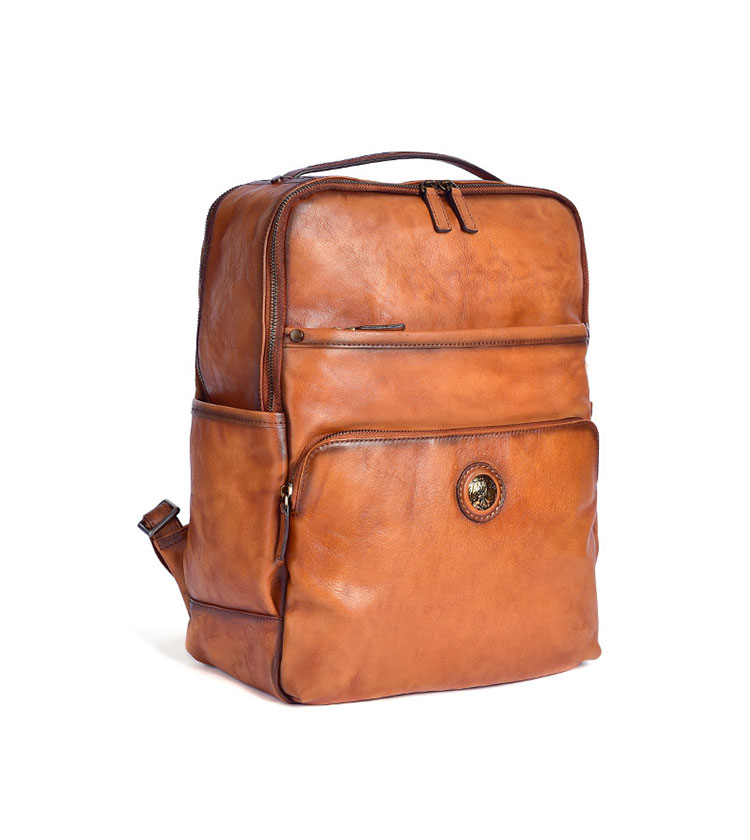 Whatna アンティーク風合い鞣し天 然 牛革ビジネスバッグメンズバッグ 手提げ・リュックの2WAY厚 手 本革 2室仕切15.6インチpc収納可 ダブルファスナー 旅行 出張用 通勤 通学 就活 面接 バッグ かばん 男性用 ブラウン16020-2