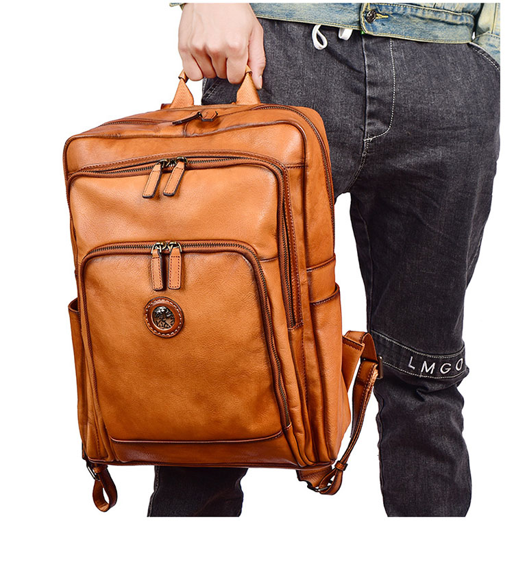 Whatna アンティーク風合い鞣し天 然 牛革 ビジネスバッグ メンズバッグ 手提げバッグ・リュックバッグの2WAY厚 手 本革16インチpc収納可 ダブルファスナー 旅行 出張用 通勤 通学 就活 面接 バッグ かばん 男性用 16022-8