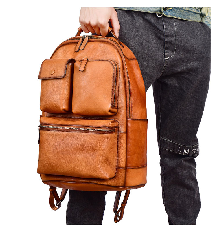 Whatna アンティーク風合い鞣し天 然 牛革 ビジネスバッグ メンズバッグ 手提げバッグ・リュックバッグの2WAY厚 手 本革16インチpc収納可 ダブルファスナー 旅行 出張用 通勤 通学 就活 面接 バッグ かばん 男性用 16021-9