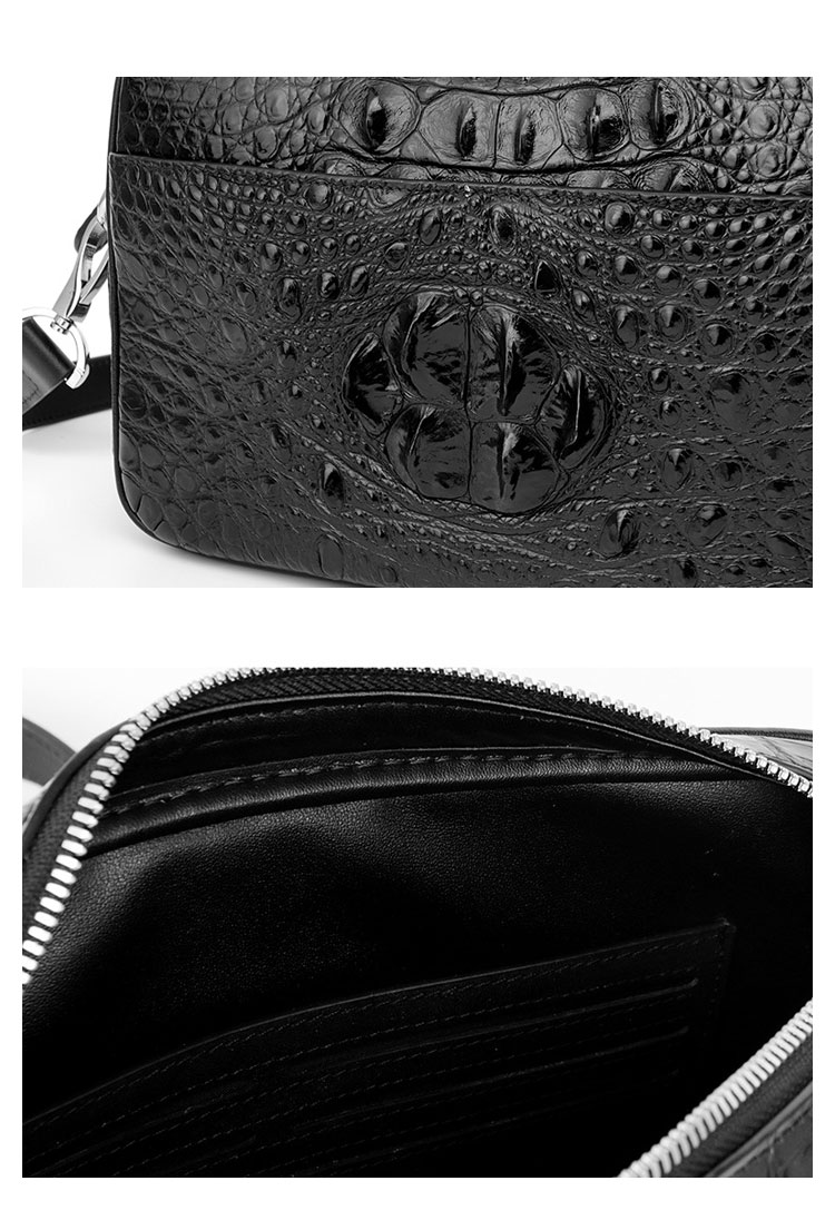 Whatna ワニ革 本革 セカンド バッグ メンズ 3way クラッチ ショルダーバッグ 肩掛けバッグ 小さい ショルダーベルト付 クロコダイル革 本皮カード6枚収納 可 結婚式 バッグ ビジネス フォーマル 冠婚葬祭 バッグ紳士用 男性用 黒 4006-11-8