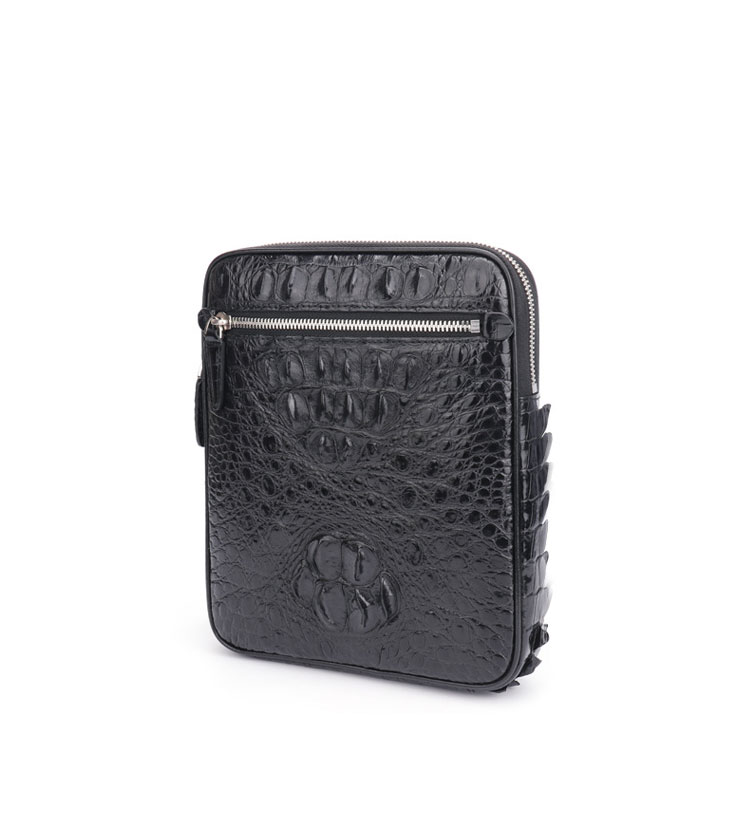 Whatna ワニ革 本革 ショルダーバッグ メンズ メッセンジャーバッグ 縦型 小さめ ビジネスバッグ 9.7インチipad収納可 クロコダイル革 本皮 通勤 通学 斜めがけバッグ かばん男性用 ブラウン 黒（1121）-1