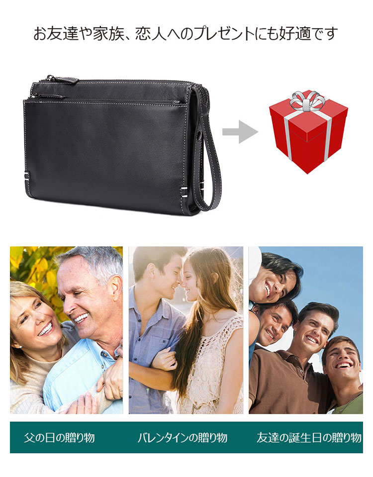 Whatna 2way 天然 牛革 セカンドバッグ メンズ クラッチ バッグ 手持ちバッグカード入れ 小銭入れ 札入れカード 3枚収納 ペンホルダー付き 本 革 ビジネス カジュアル フォーマル 冠婚葬祭 結婚式 二次会 披露宴バッグ-11