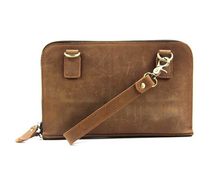 Whatna 天然 牛革 セカンド バッグ メンズ  3way クラッチ ショルダーバッグ 肩掛け 手持ちバッグ 小さい ショルダーベルト付 ハンドストラップ付 ダブルファスナー 本革 結婚式 バッグ ビジネス フォーマル 冠婚葬祭 バッグ紳士用 男性用-3