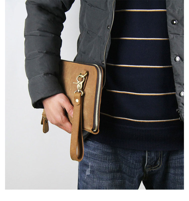 Whatna 天然 牛革 セカンド バッグ メンズ  3way クラッチ ショルダーバッグ 肩掛け 手持ちバッグ 小さい ショルダーベルト付 ハンドストラップ付 ダブルファスナー 本革 結婚式 バッグ ビジネス フォーマル 冠婚葬祭 バッグ紳士用 男性用-8