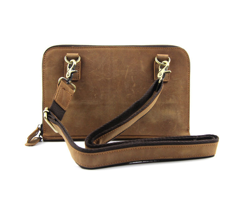 Whatna 天然 牛革 セカンド バッグ メンズ  3way クラッチ ショルダーバッグ 肩掛け 手持ちバッグ 小さい ショルダーベルト付 ハンドストラップ付 ダブルファスナー 本革 結婚式 バッグ ビジネス フォーマル 冠婚葬祭 バッグ紳士用 男性用-4