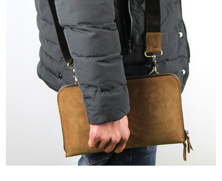 Whatna 天然 牛革 セカンド バッグ メンズ  3way クラッチ ショルダーバッグ 肩掛け 手持ちバッグ 小さい ショルダーベルト付 ハンドストラップ付 ダブルファスナー 本革 結婚式 バッグ ビジネス フォーマル 冠婚葬祭 バッグ紳士用 男性用-9