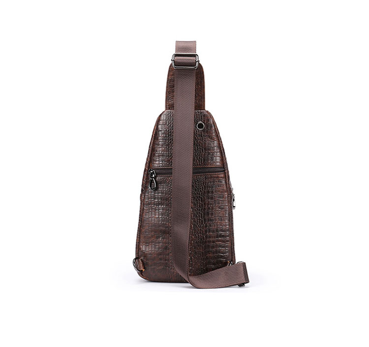 Whatna クロコダイル型押し牛革 斜めがけ ボディバッグ ワンショルダー メンズ  本 革 厚手 レザー イヤホン穴付き ブラウン 9075-3