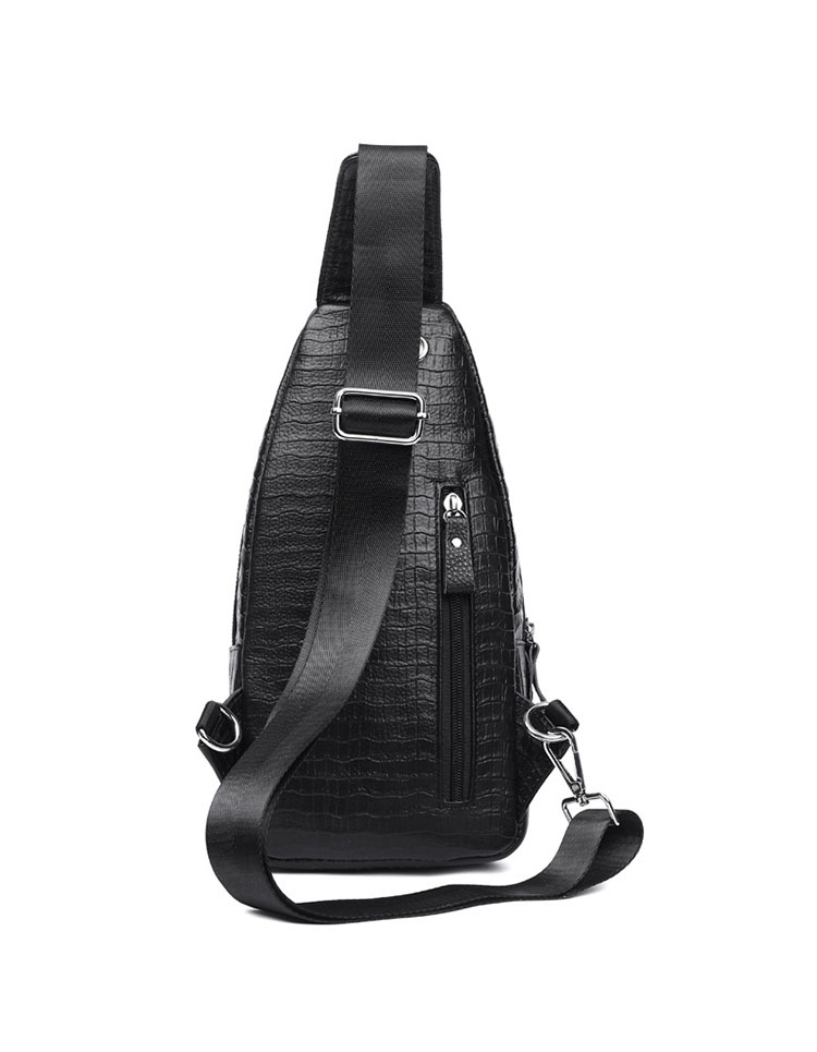 Whatna クロコダイル型押し牛革 斜めがけ ボディバッグ ワンショルダー メンズ  本 革 イヤホン穴付き黒い5015-3