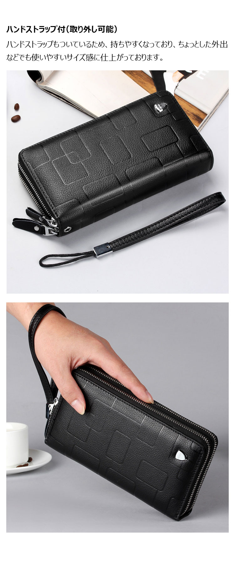 Whatna 天然 牛革 2wayミニセカンドバッグ メンズ バッグ 長財布  小銭入れ 札入れ カード入れ12枚カード収納 2室仕切 小さめ クラッチバッグ 手持ちバッグ ポーチ 男性用 紳士用 結婚式 冠婚葬祭 バッグ-3