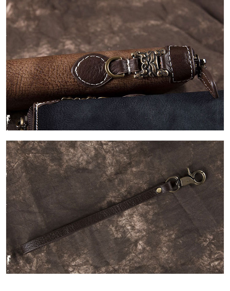 Whatna アンティーク風合い鞣し天 然 牛革 ミニセカンドバッグ メンズ バッグ 長財布 カード入れ 小銭入れ 札入れ 12枚カード収納 本 革 小さめ クラッチバッグ 手持ちバッグ 男性用 紳士用 結婚式 冠婚葬祭 バッグ-9