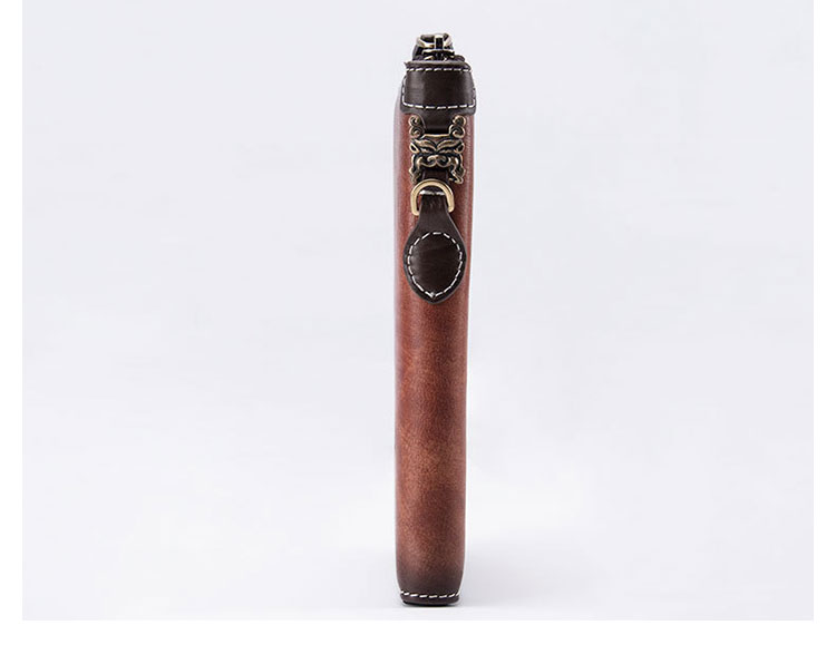 Whatna アンティーク風合い鞣し天 然 牛革 ミニセカンドバッグ メンズ バッグ 長財布 カード入れ 小銭入れ 札入れ 12枚カード収納 本 革 小さめ クラッチバッグ 手持ちバッグ 男性用 紳士用 結婚式 冠婚葬祭 バッグ-3