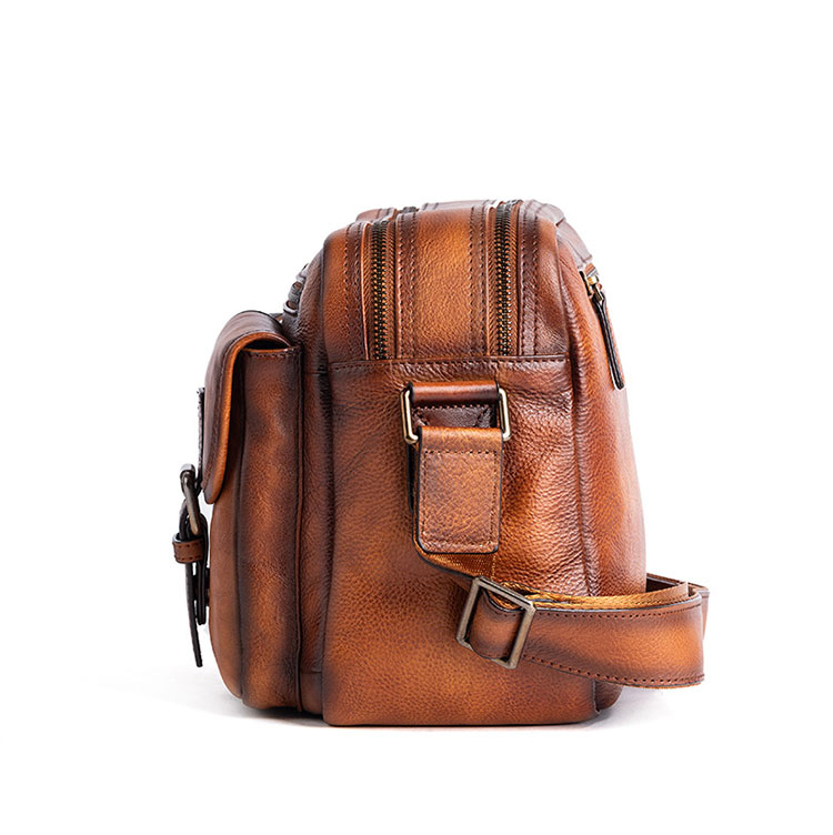 Whatna アンティーク風合い鞣し天 然 牛革ショルダーバッグ メンズ メッセンジャーバッグ 小さめ ビジネスバッグ 2室仕切 A4 ipadpro 13収納可 横 型 本革通勤 通学 斜めがけバッグ 自転車 かばん男性用 LW13669-3