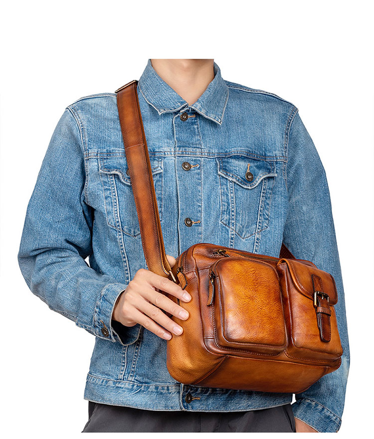 Whatna アンティーク風合い鞣し天 然 牛革ショルダーバッグ メンズ メッセンジャーバッグ 小さめ ビジネスバッグ 2室仕切 A4 ipadpro 13収納可 横 型 本革通勤 通学 斜めがけバッグ 自転車 かばん男性用 LW13669-7