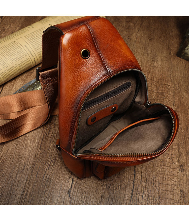 Whatna アンティーク風合い鞣し天 然牛 革 斜めがけ ボディバッグ ワンショルダー メンズ 左右付け替え可能 本革 厚手 レザー13343-4