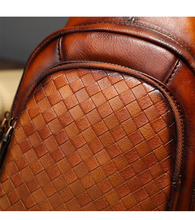 Whatna アンティーク風合い鞣し天 然牛 革 斜めがけ ボディバッグ ワンショルダー メンズ 左右付け替え可能 本革 厚手 レザー13343-7