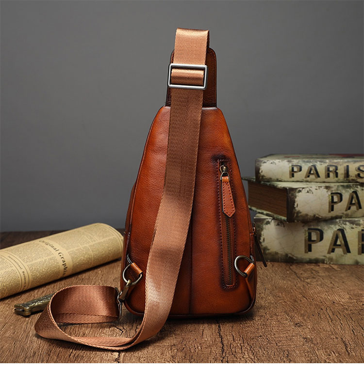 Whatna アンティーク風合い鞣し天 然牛 革 斜めがけ ボディバッグ ワンショルダー メンズ 左右付け替え可能 本革 厚手 レザー13343-3