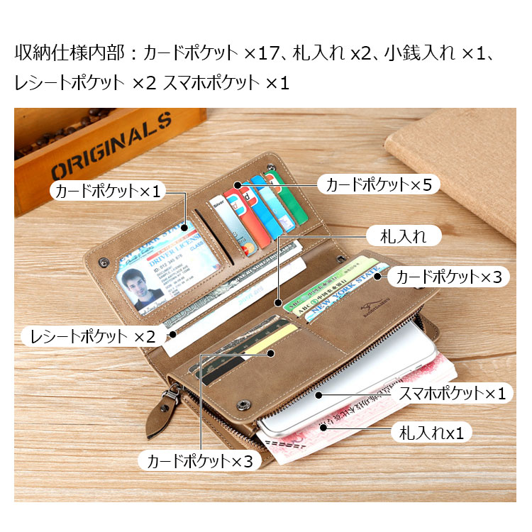 Whatna革 ミニセカンドバッグ メンズ バッグ 長財布 カード入れ 小銭入れ 札入れ RFID スキミング防止17枚カード収納ハンドストラップ付 小さめ クラッチバッグ 手持ちバッグポーチ 男性用 紳士用 結婚式 冠婚葬祭 バッグ-2