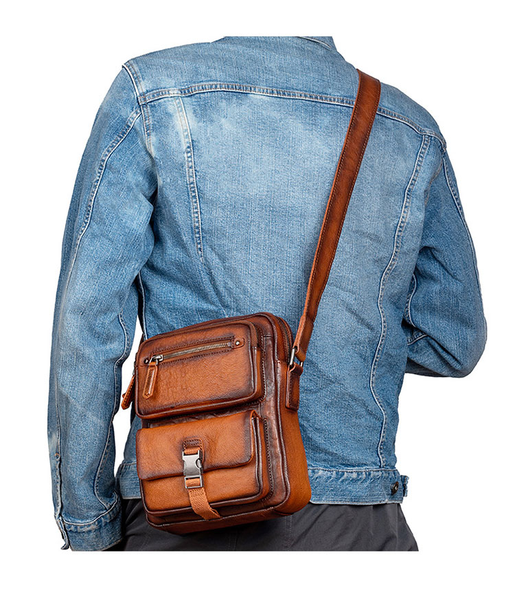 Whatna アンティーク風合い鞣し天 然 牛革ショルダーバッグ メンズ メッセンジャーバッグ 小さめ ビジネスバッグ 縦型B5 ipad 9.7収納可 本革通勤 通学 斜めがけバッグ 自転車 かばん男性用 ブラウン 13597-7