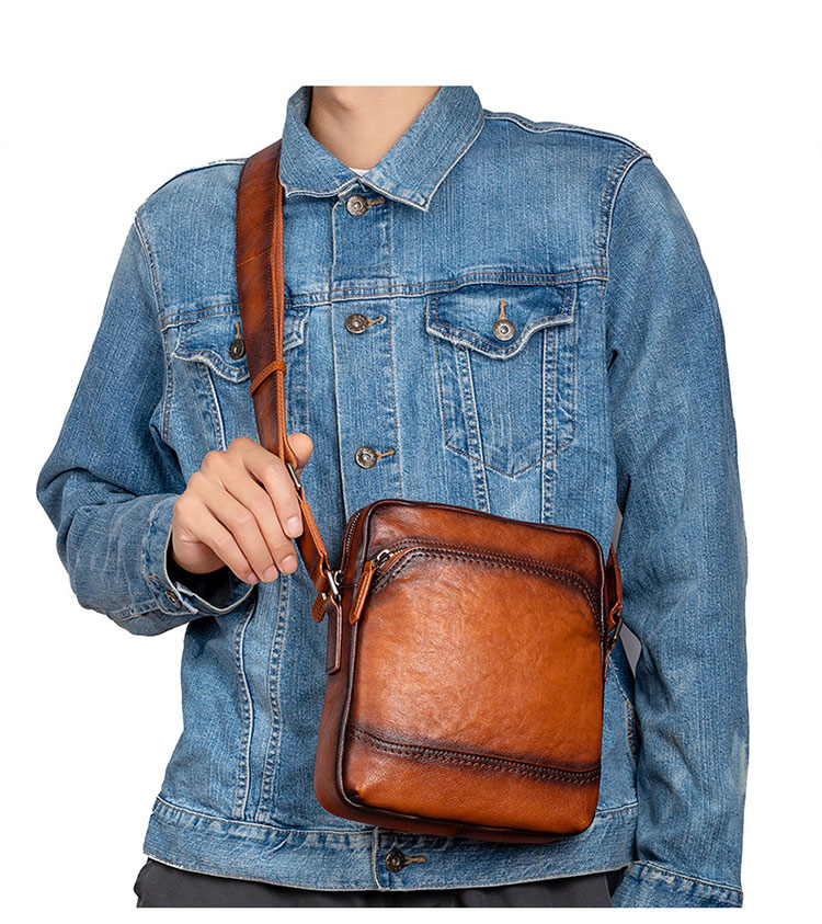 Whatna アンティーク風合い鞣し天 然 牛革ショルダーバッグ メンズ メッセンジャーバッグ 小さめ ビジネスバッグ 縦型B5 ipad 9.7収納可 本革通勤 通学 斜めがけバッグ 自転車 かばん男性用 ブラウン LW13698-7