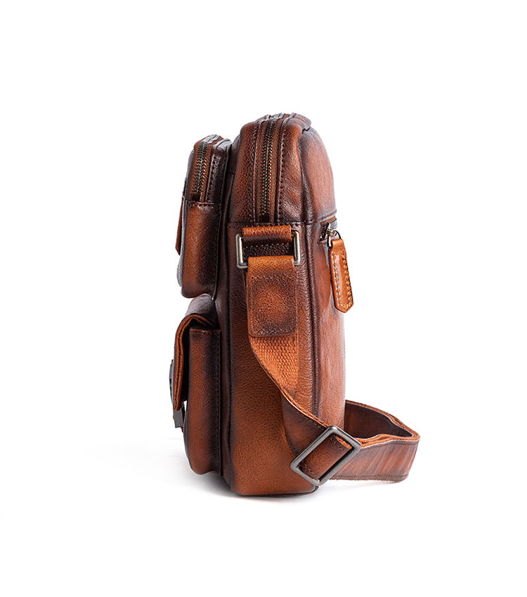 Whatna アンティーク風合い鞣し天 然 牛革ショルダーバッグ メンズ メッセンジャーバッグ 小さめ ビジネスバッグ 縦型B5 ipad 9.7収納可 本革通勤 通学 斜めがけバッグ 自転車 かばん男性用 ブラウン 13597-2