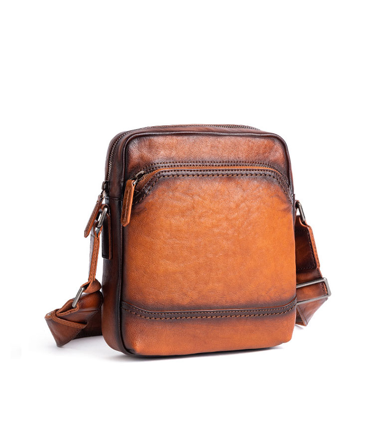 Whatna アンティーク風合い鞣し天 然 牛革ショルダーバッグ メンズ メッセンジャーバッグ 小さめ ビジネスバッグ 縦型B5 ipad 9.7収納可 本革通勤 通学 斜めがけバッグ 自転車 かばん男性用 ブラウン LW13698-1