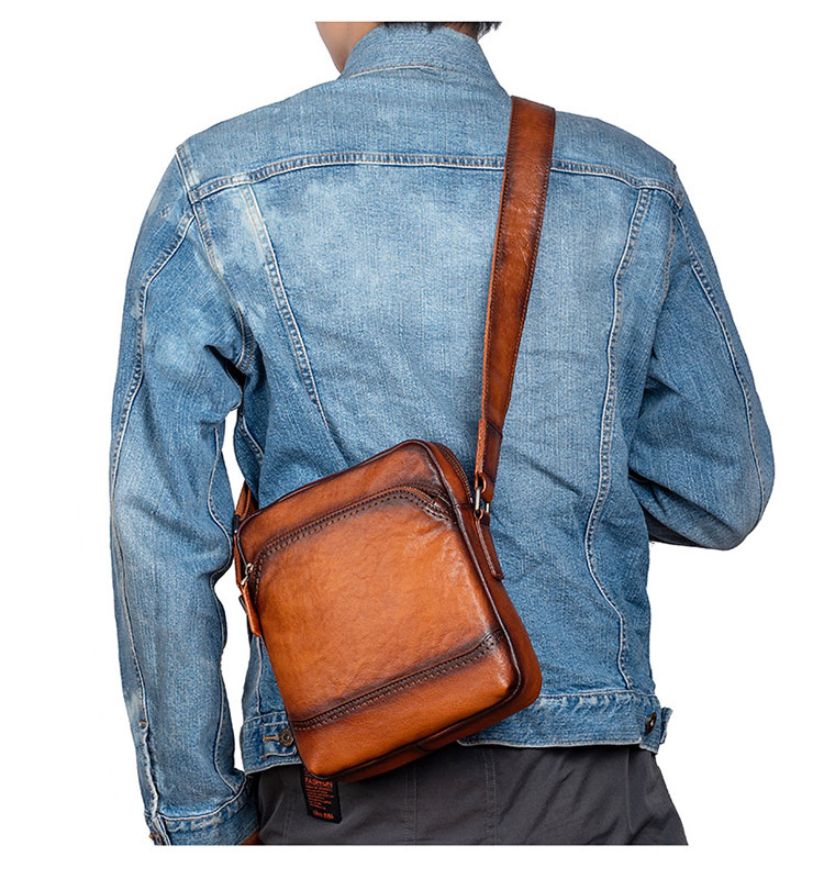 Whatna アンティーク風合い鞣し天 然 牛革ショルダーバッグ メンズ メッセンジャーバッグ 小さめ ビジネスバッグ 縦型B5 ipad 9.7収納可 本革通勤 通学 斜めがけバッグ 自転車 かばん男性用 ブラウン LW13698-8