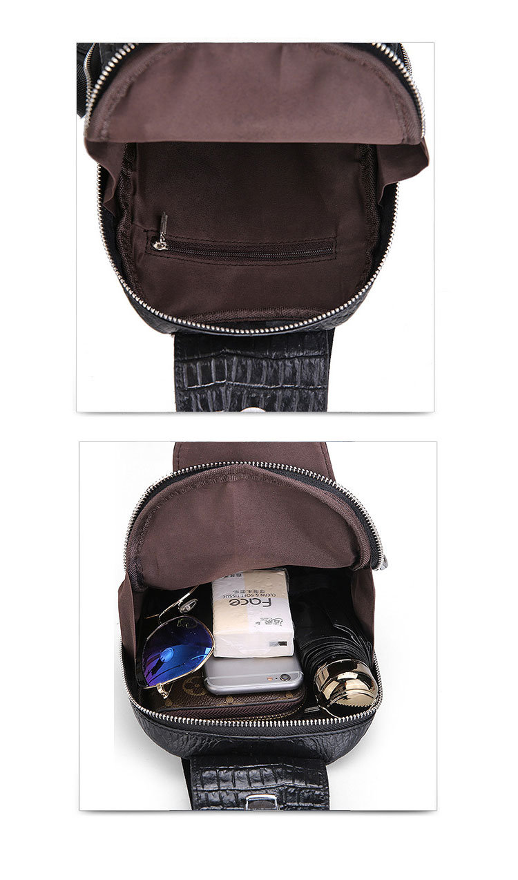 Whatna クロコダイル型押し天 然 牛革 斜めがけ ボディバッグ ワンショルダー メンズ 本 革 厚手 レザー イヤホン穴付き 黒 ブラウン WH007-3