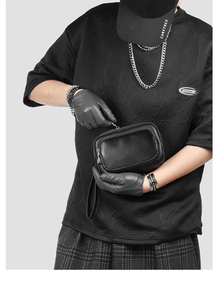 Whatna 厚手PUレザー ミニ セカンド バッグ メンズ 3way クラッチ ショルダーバッグ 肩掛けバッグ 小さい ショルダーベルト付 ハンドストラップ付 本革 結婚式 バッグ ビジネス フォーマル 冠婚葬祭 バッグ紳士用 男性用 黒 L4018-9