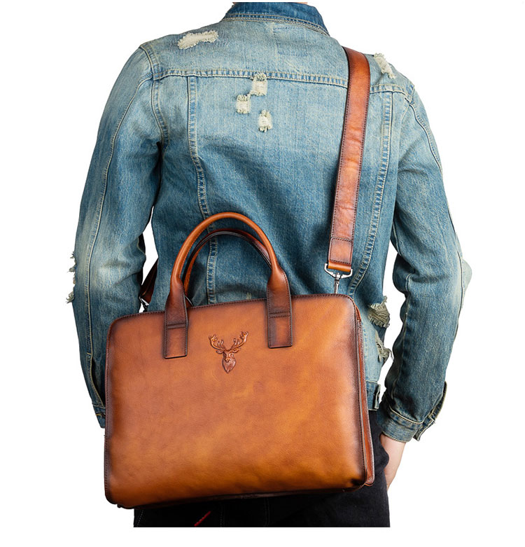 Whatna アンティーク風合い鞣し天 然 牛革 ビジネスバッグメンズ 2way ショルダー 手提げバッグ ブリーフケース2室仕切 15.6インチPC対応 旅行 出張 通勤 通学 就活 面接 バッグ かばん 男性用13719-8