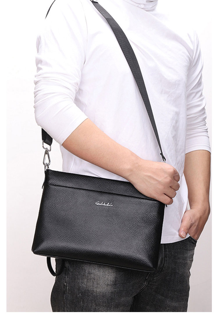 Whatna 天然 牛革 セカンド バッグ メンズ 3way クラッチ ショルダーバッグ 肩掛けバッグ 大さい ショルダーベルト付 ハンドストラップ付 カード6枚収納可 カード入 小銭入れ本革 結婚式 バッグ ビジネス フォーマル 冠婚葬祭 バッグ紳士用 男性用 黒-10