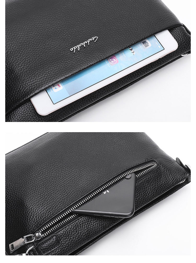 Whatna 天然 牛革 セカンド バッグ メンズ 3way クラッチ ショルダーバッグ 肩掛けバッグ 大さい ショルダーベルト付 ハンドストラップ付 カード6枚収納可 カード入 小銭入れ本革 結婚式 バッグ ビジネス フォーマル 冠婚葬祭 バッグ紳士用 男性用 黒-8