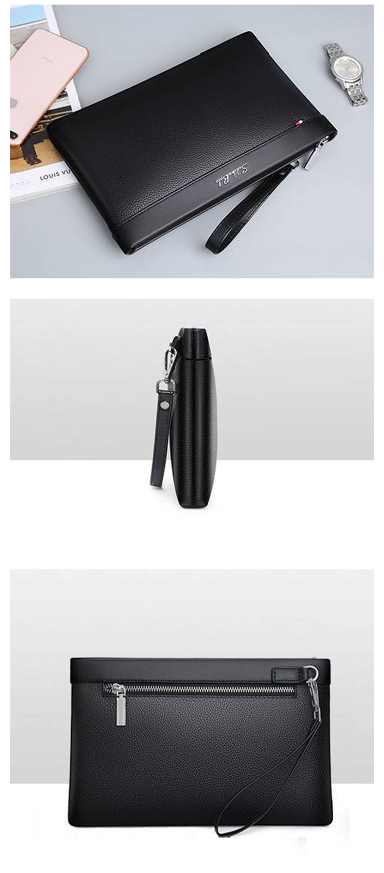 Whatna 2way 天然 牛革 セカンドバッグ メンズ バッグ クラッチ バッグ 本革 厚手 レザー B5カード8 枚収納可 小銭入れ 札入れ 手持ちバッグ 結婚式 バッグ フォーマル  ビジネス 冠婚葬祭 バッグ 男性用 紳士用 黒 3334-2