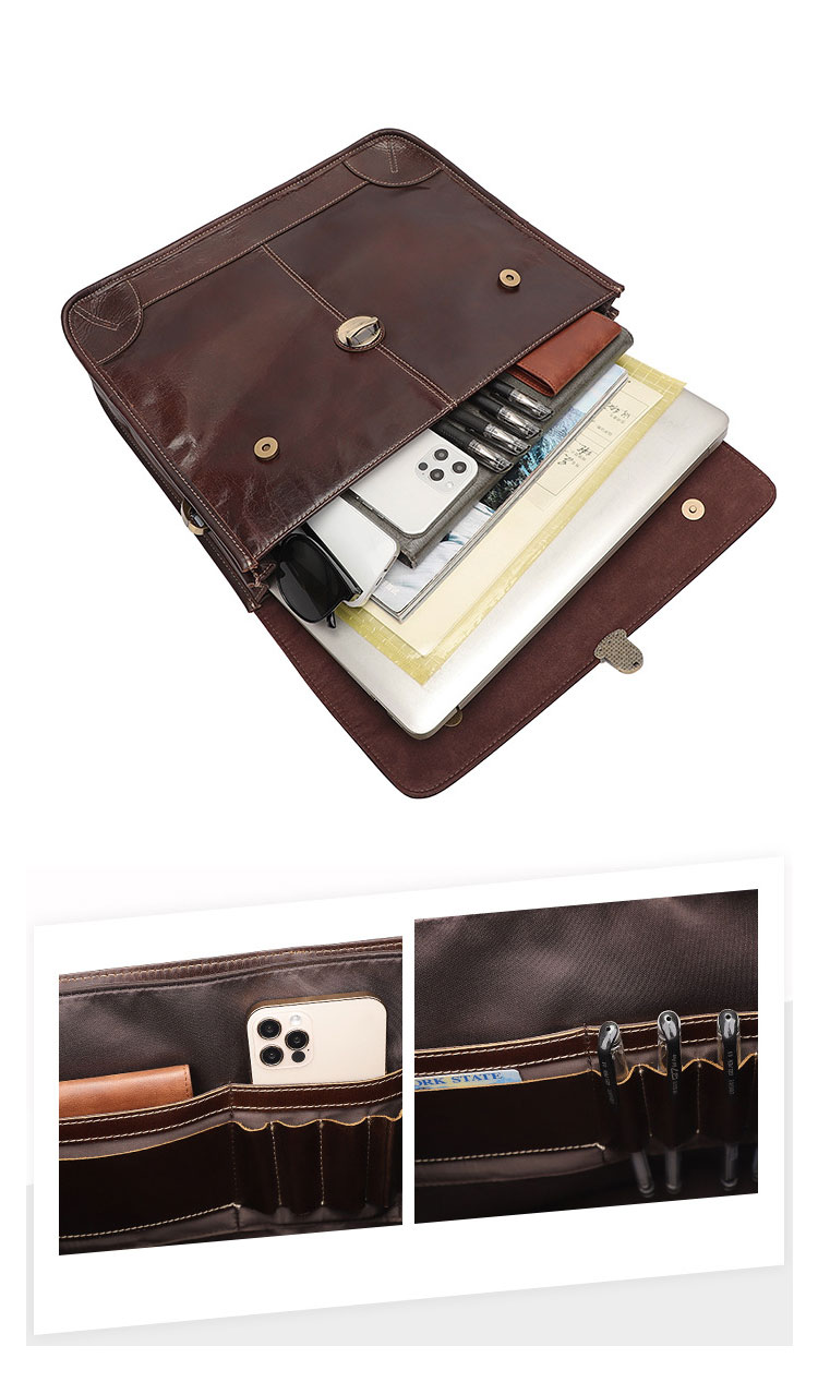 Whatna 天然 牛革 ビジネスバッグ メンズ 2WAY 手提げ・ショルダーバッグ 天 然 本革2室仕切 15.6インチpc収納可 ペン挿し×4付大容量 旅行 出張用 通勤 通学 就活 面接 バッグ かばん 男性用 ブラウン （7091）-3