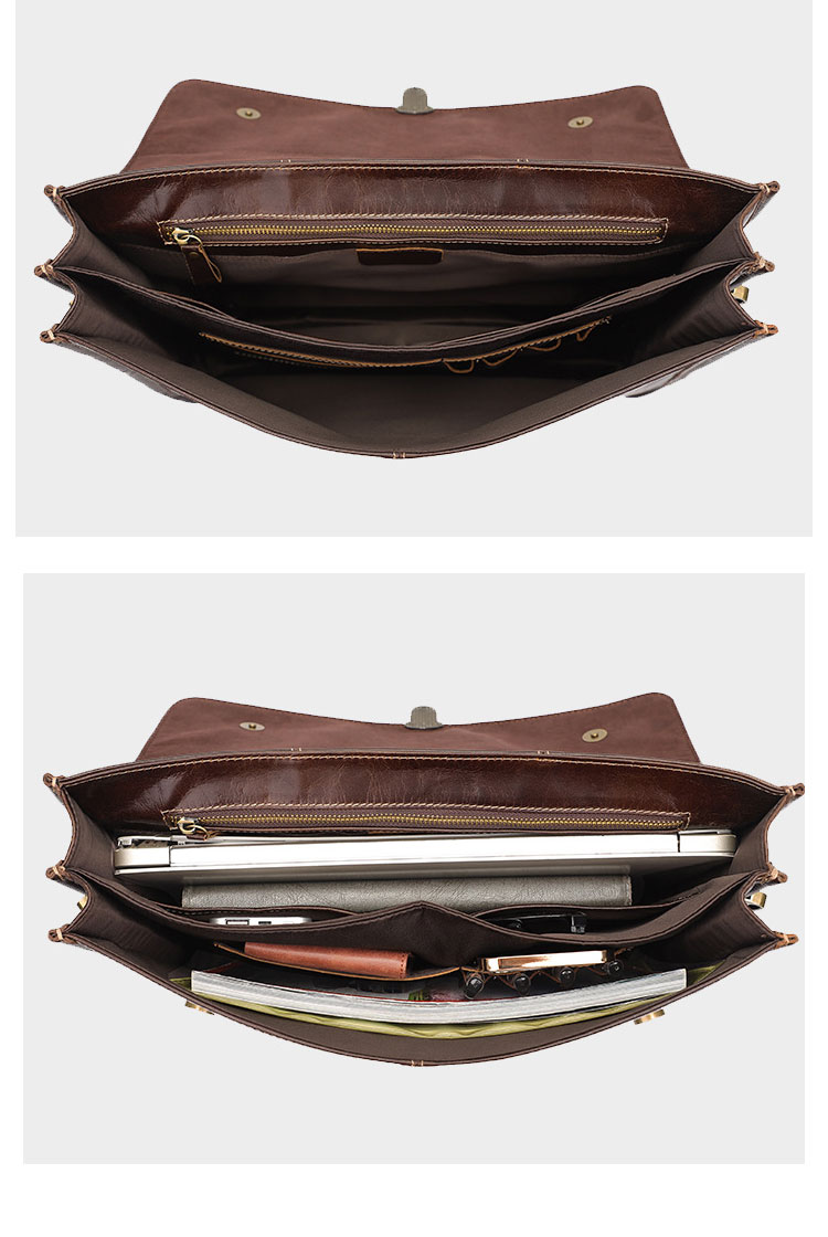 Whatna 天然 牛革 ビジネスバッグ メンズ 2WAY 手提げ・ショルダーバッグ 天 然 本革2室仕切 15.6インチpc収納可 ペン挿し×4付大容量 旅行 出張用 通勤 通学 就活 面接 バッグ かばん 男性用 ブラウン （7091）-4