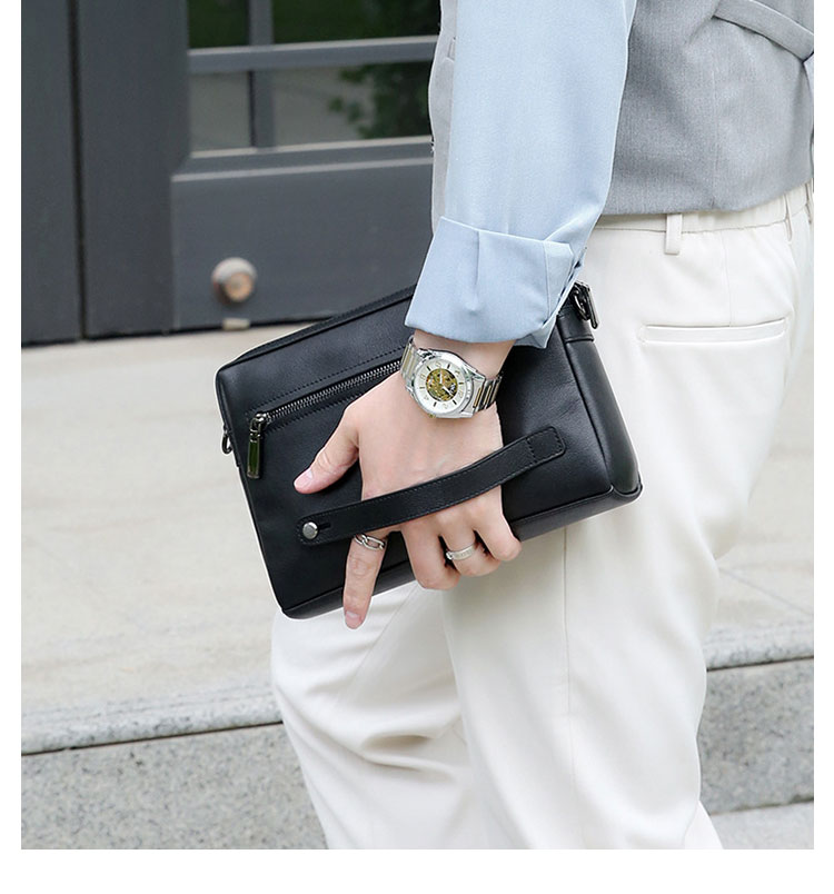 Whatna 天然 牛革 セカンド バッグ メンズ 3way クラッチ ショルダー 肩掛けバッグ 胸バッグ 手提げバッグ 小さい カード6枚収納可 ショルダーベルト付 ハンドストラップ付 本 革 結婚式 バッグ ビジネス フォーマル 冠婚葬祭 バッグ 黒 98382-9