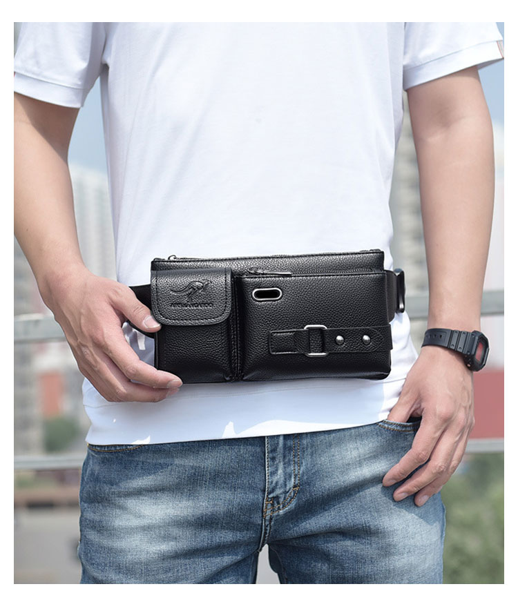 Whatna 革ミニウエストポーチ ウエストバッグ メンズ ミニショルダーバッグ イヤホン穴付き 男女兼用 斜めがけ ボディバッグ ワンショルダー 軽量 ブラウン 6905-8