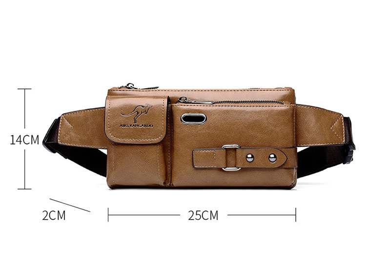 Whatna 革ミニウエストポーチ ウエストバッグ メンズ ミニショルダーバッグ イヤホン穴付き 男女兼用 斜めがけ ボディバッグ ワンショルダー 軽量 ブラウン 6905-1