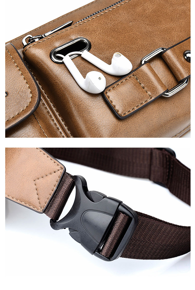 Whatna 革ミニウエストポーチ ウエストバッグ メンズ ミニショルダーバッグ イヤホン穴付き 男女兼用 斜めがけ ボディバッグ ワンショルダー 軽量 ブラウン 6905-5