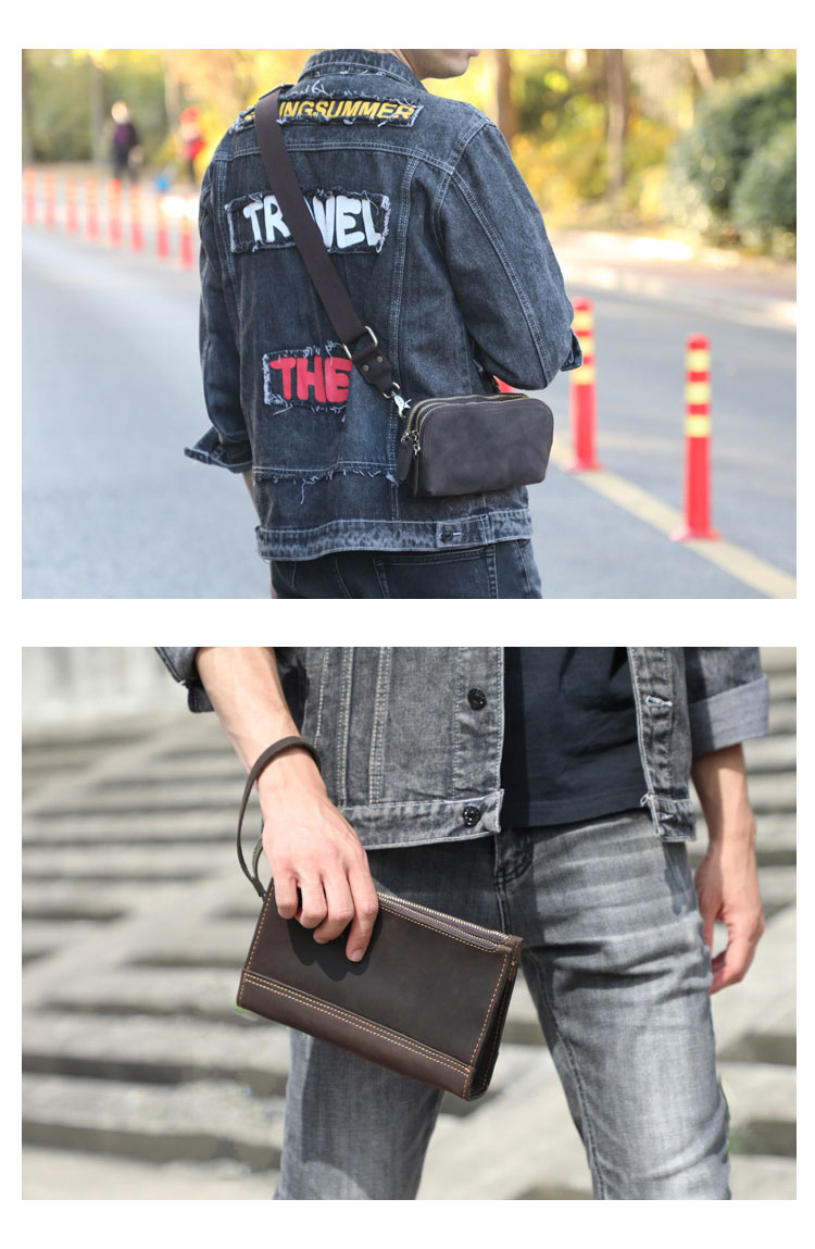 Whatna 天然 牛革 ミニセカンド バッグ メンズ 3way ミニ クラッチ ショルダーバッグ 肩掛けバッグ 小さい ショルダーベルト付 ハンドストラップ付 3室仕切 本革 結婚式 バッグ ビジネス フォーマル 冠婚葬祭 バッグ紳士用 男性用HB3-8