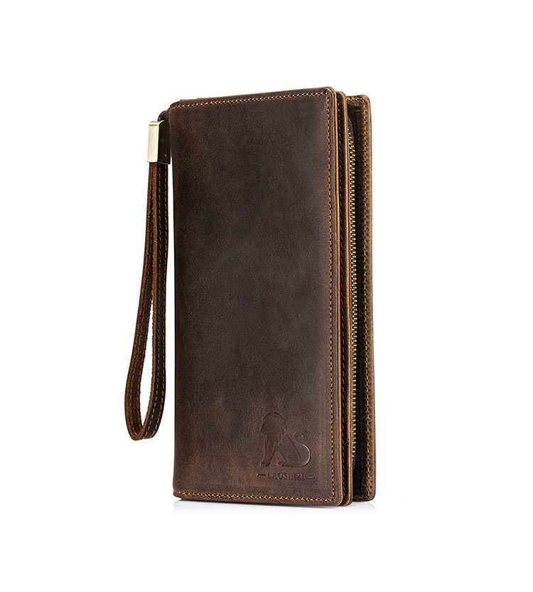 Whatna 天然 牛革 ミニセカンドバッグ メンズ バッグ 長財布 カード入れ 10枚カード収納 小銭入れ 札入れ RFID スキミング防止2室仕切 小さめ クラッチバッグ 手持ちバッグ メンズ ポーチ 男性用 紳士用 結婚式 冠婚葬祭 バッグ ブラウン 91632-2