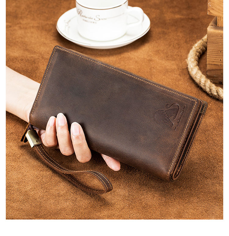 Whatna 天然 牛革 ミニセカンドバッグ メンズ バッグ 長財布 カード入れ 10枚カード収納 小銭入れ 札入れ RFID スキミング防止2室仕切 小さめ クラッチバッグ 手持ちバッグ メンズ ポーチ 男性用 紳士用 結婚式 冠婚葬祭 バッグ ブラウン 91632-8