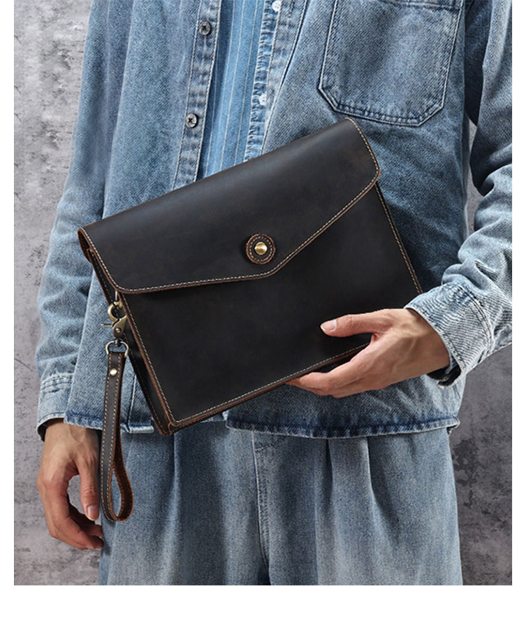 Whatna 天然 牛革 セカンド バッグ メンズ 3way クラッチ ショルダー 肩掛け バッグ 手持ちバッグ 大さい A4 2本入ペンホルダー付 ショルダーベルト付 ハンドストラップ付 本革 結婚式 バッグ ビジネス フォーマル 冠婚葬祭 バッグ-8