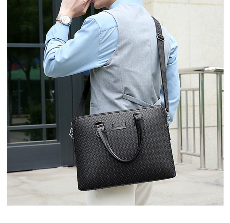 Whatna 手作り編み込み革 ビジネスバッグ メンズ 2way 手提げバッグ ショルダーバッグ A4 15.6インチpc 収納可 本革 ビジネス 通勤 通学 斜めがけ バッグ ワンショルダーバッグ自転車 かばん男性用 黒(3368-1)-12