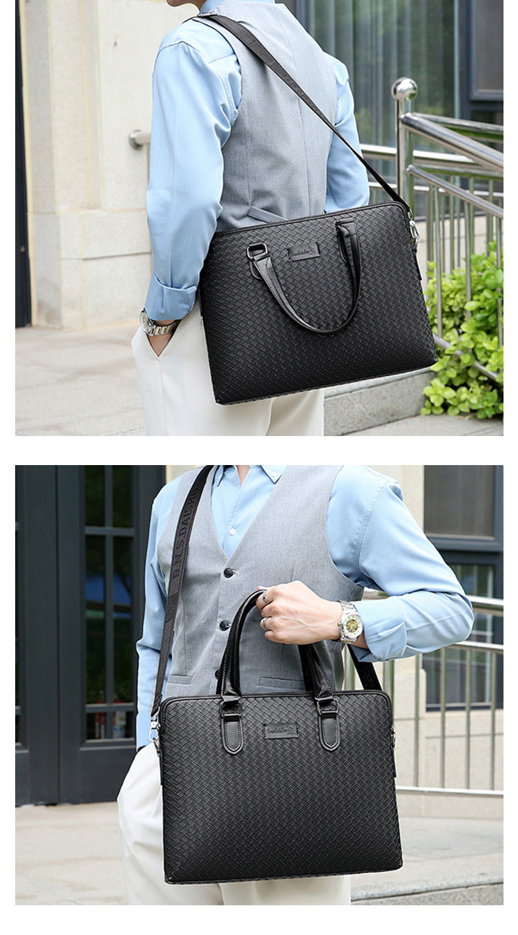 Whatna 手作り編み込み革 ビジネスバッグ メンズ 2way 手提げバッグ ショルダーバッグ A4 15.6インチpc 収納可 本革 ビジネス 通勤 通学 斜めがけ バッグ ワンショルダーバッグ自転車 かばん男性用 黒(3368-1)-11