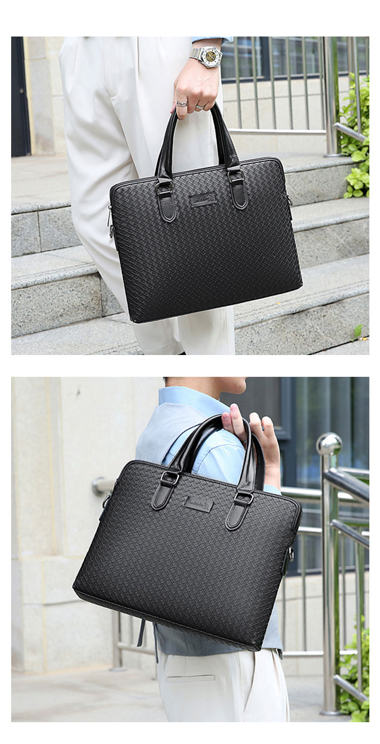 Whatna 手作り編み込み革 ビジネスバッグ メンズ 2way 手提げバッグ ショルダーバッグ A4 15.6インチpc 収納可 本革 ビジネス 通勤 通学 斜めがけ バッグ ワンショルダーバッグ自転車 かばん男性用 黒(3368-1)-10