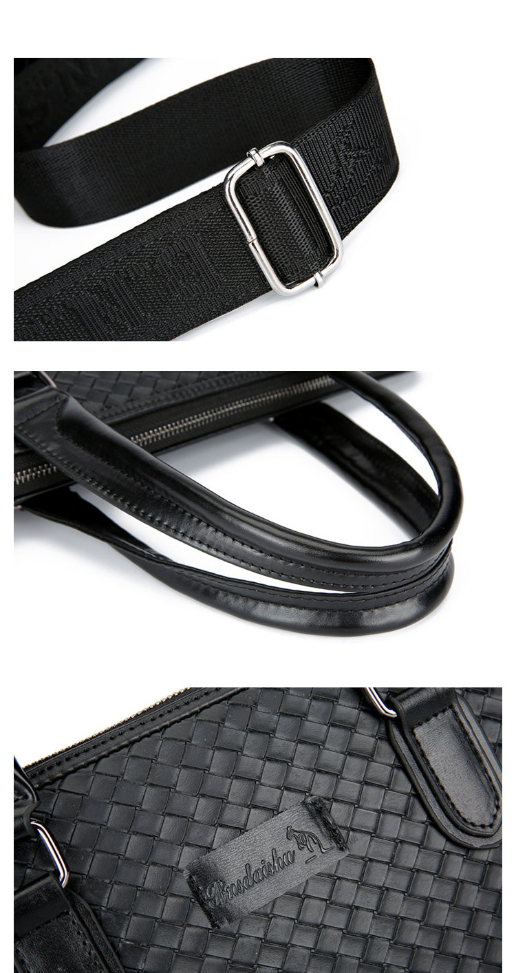 Whatna 手作り編み込み革 ビジネスバッグ メンズ 2way 手提げバッグ ショルダーバッグ A4 15.6インチpc 収納可 本革 ビジネス 通勤 通学 斜めがけ バッグ ワンショルダーバッグ自転車 かばん男性用 黒(3368-1)-8